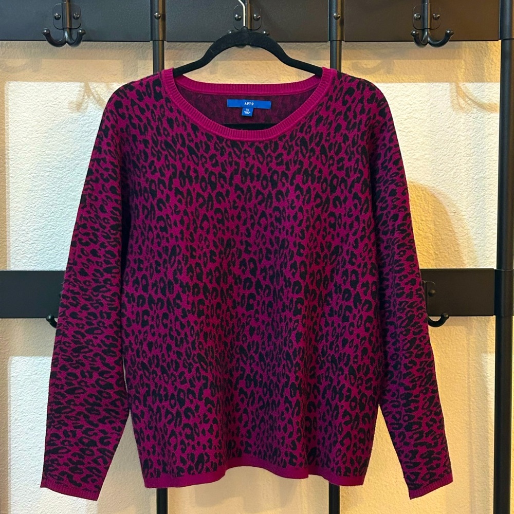 Apt. 9 Fucsia & Black Leopard Sweater